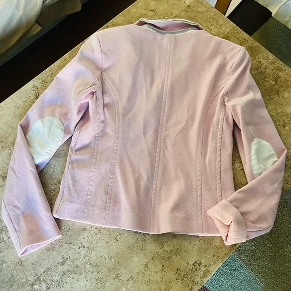 NWOT S.Oliver Blazer! Light Pink with white elbow pads -sparkle accents- Size 8 - Picture 3 of 9